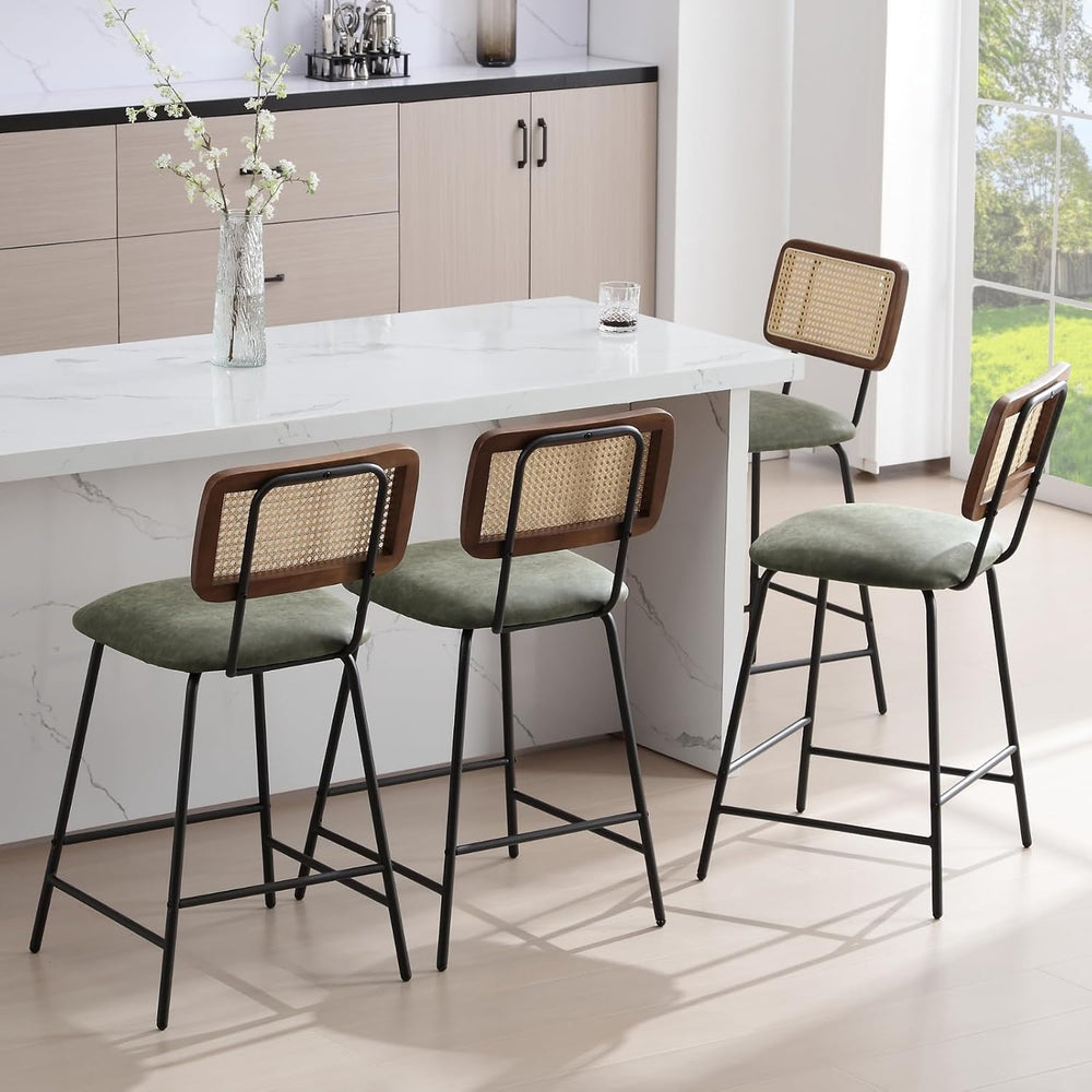 Rattan Counter Height Bar Stools Set of 8, 26" Kitchen Bar Stools