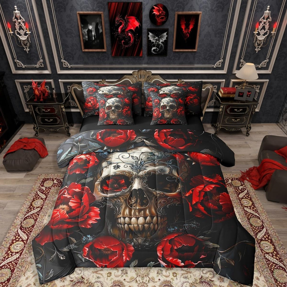 Erosebridal Gothic Skull 7 Piece Bedding Set Twin Size