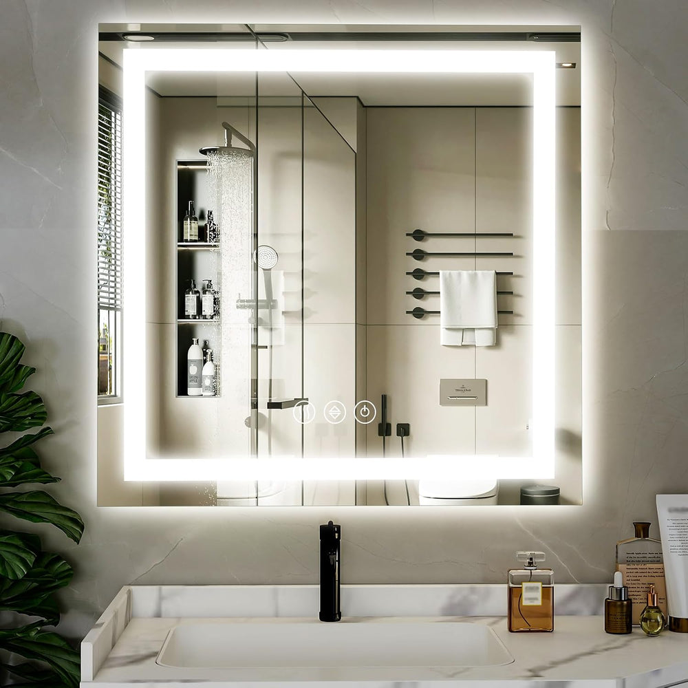 XRAMFY 47"X47" LED Bathroom Mirror, Backlit + Front Lit Wall Mirror