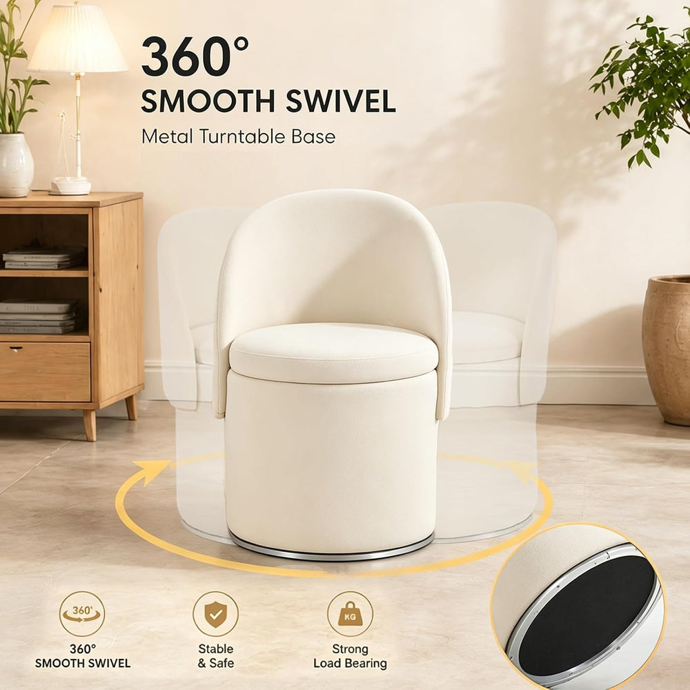 360° Swivel Vanity Chair with Backrest, Modern Accent Chair with Storage
