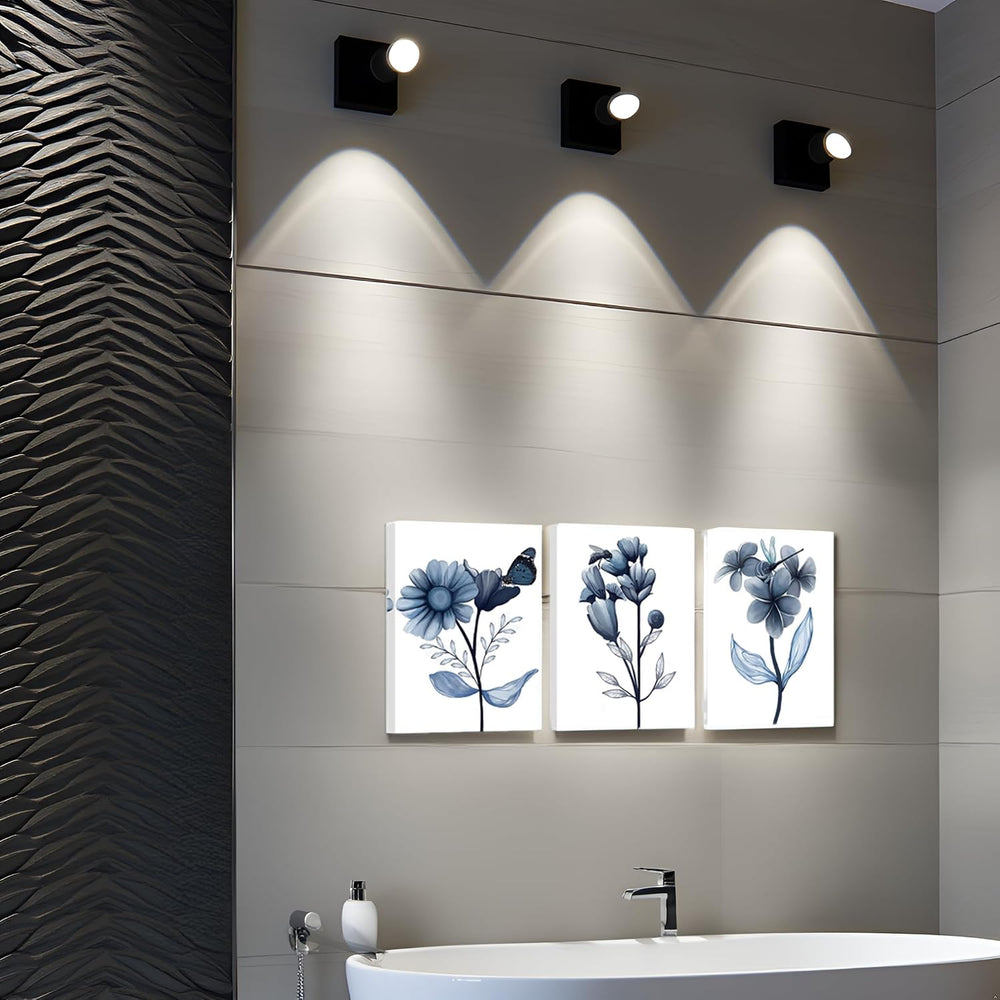 sechars Navy Blue Bathroom Wall Decor Blue Flower with Butterfly Picture Pain...