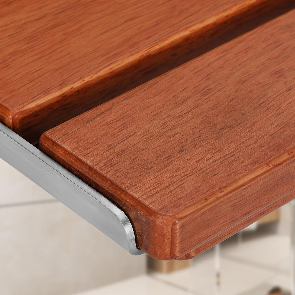 20" Premium Folding Shower Seat Wall Mounted, Durable Teak Wood Shower B...