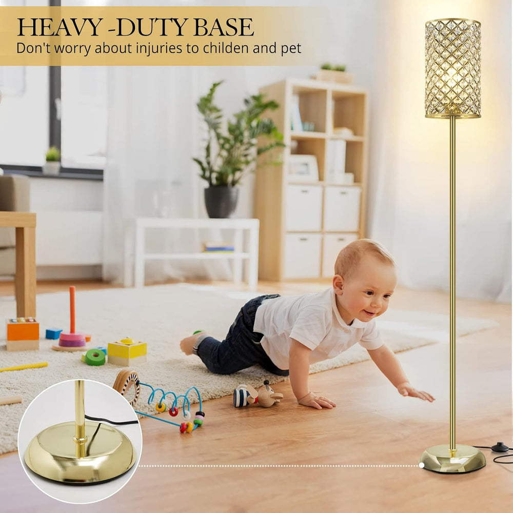 GyroVu Gold Floor Lamp,Elegant Crystal Floor Lamp Modern Standing Lamp with O...