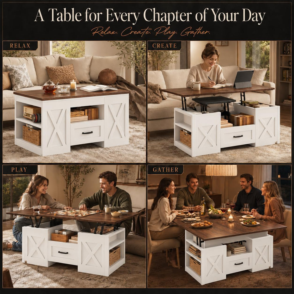 kepptory 40" Lift Top Coffee Table with Storage, Brown&White