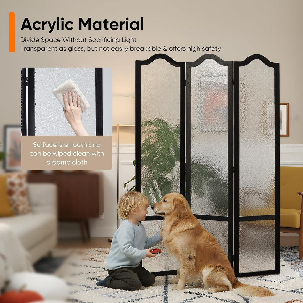 JOSTYLE Acrylic Room Divider, Black, 3-Panel, 67" H x 47.2" W