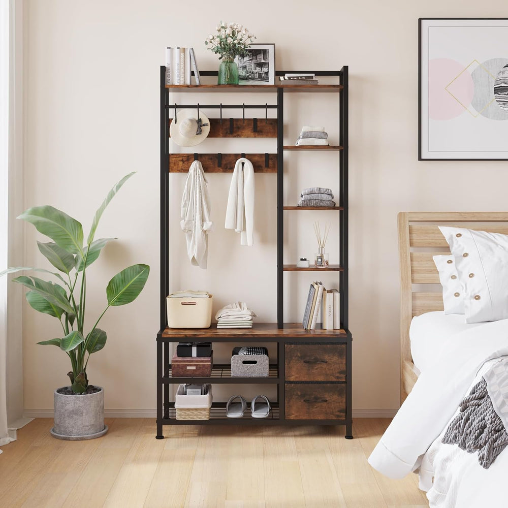 LUMTOK Hall Tree with Bench & Shoes Storage,Entryway Coat Rack with Drawers