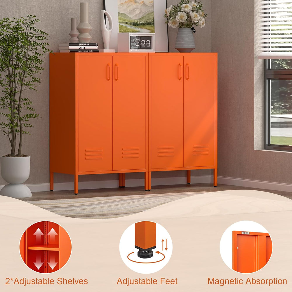 IRONFFICE Metal Storage Cabinets, Orange Cabinets with Adjustable Shelves, St...