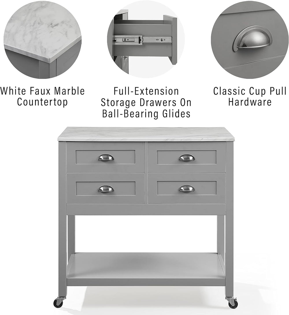 Crosley Furniture Connell Rolling Kitchen Island, Storage Drawers
