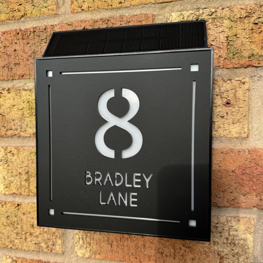 Personalised 45 LEDs Illuminate Modern Square Solar House Sign Plate, Customi...