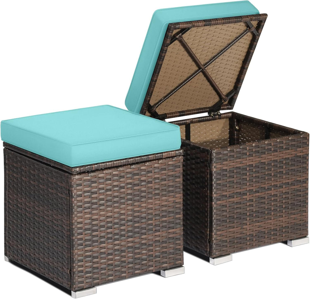 RELAX4LIFE 2-Piece Wicker Outdoor Storage Ottoman Set