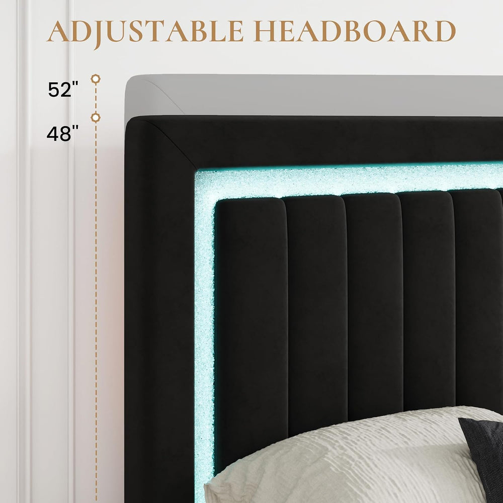SHA CERLIN Queen Size Velvet Bed Frame with LED Light, Black
