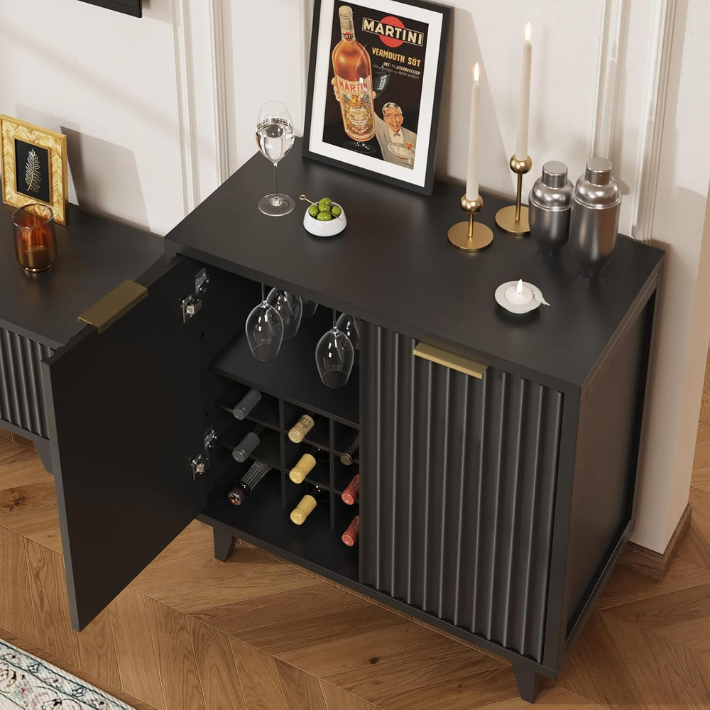 Fluted Coffee Bar Cabinet with Storage, Modern Sideboard Buffet Cabinet