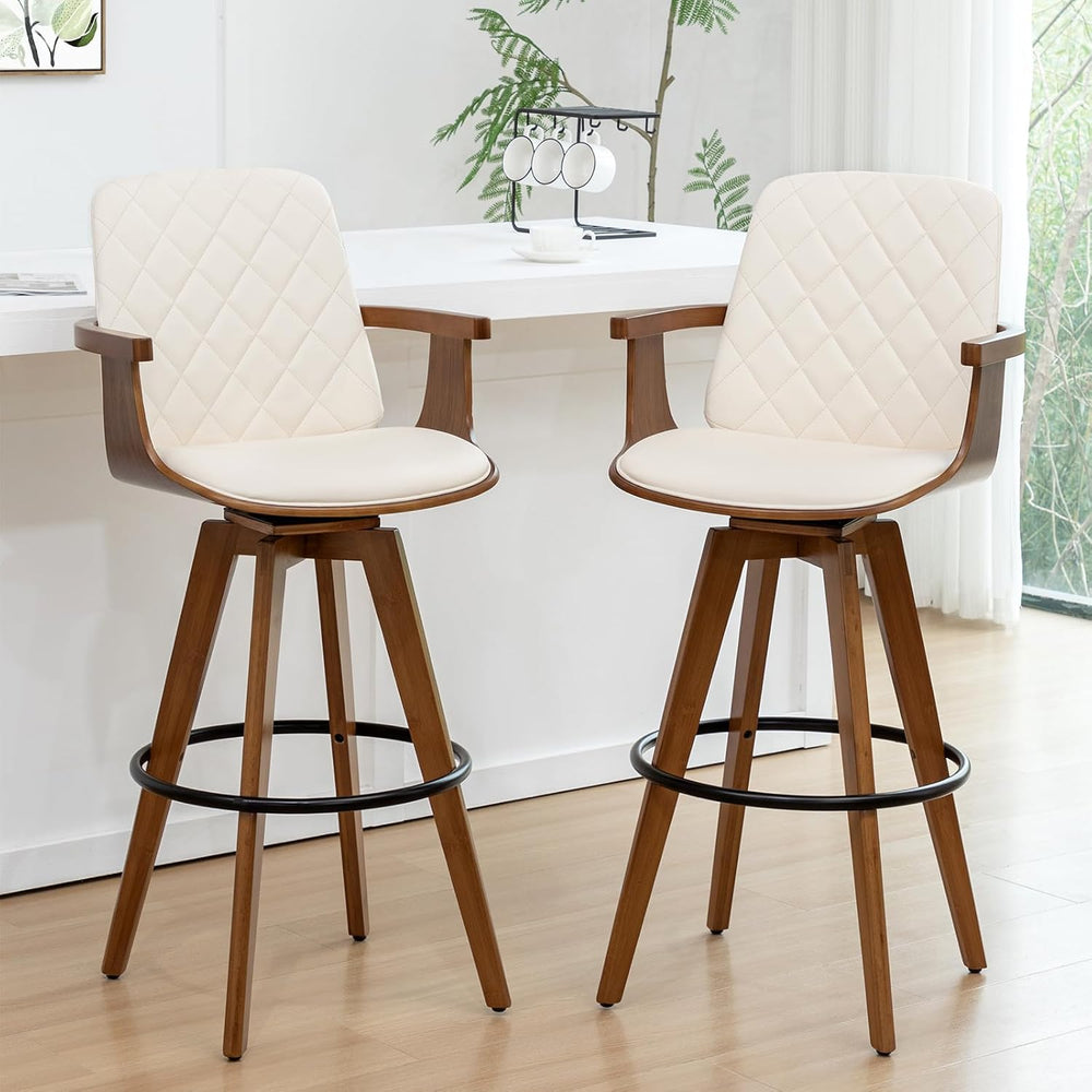 Swivel Counter Stools, Mid Century Modern Counterstools with Walnut Finish