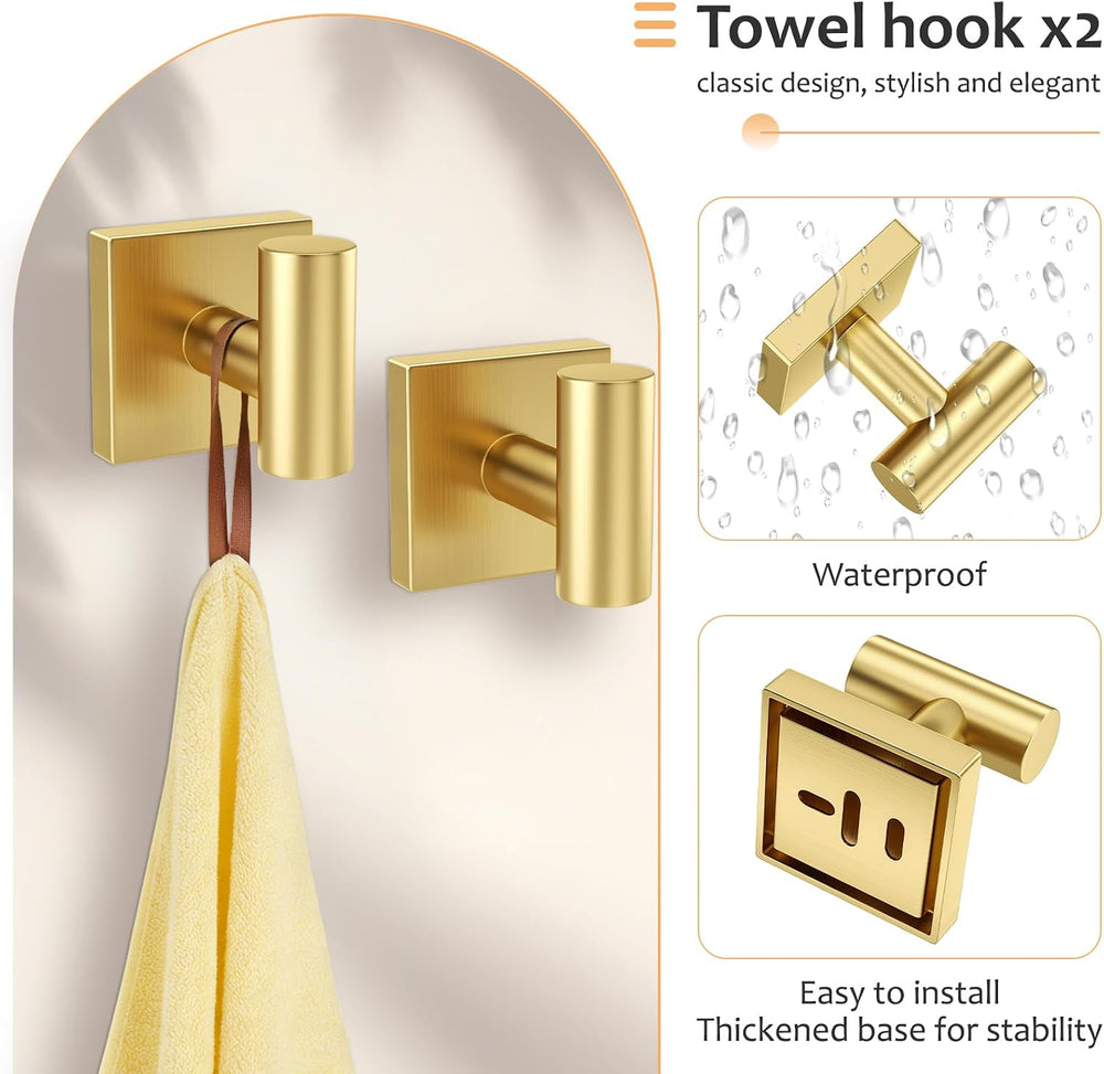 5 Pieces Brushed Gold Bathroom Hardware Set Towel Bar Set Stainless Steel Wal...
