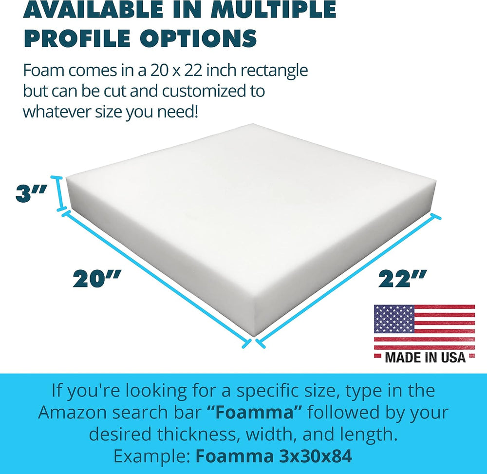 Foamma 3" x 20" x 22" High Density Upholstery Foam Padding, Th...