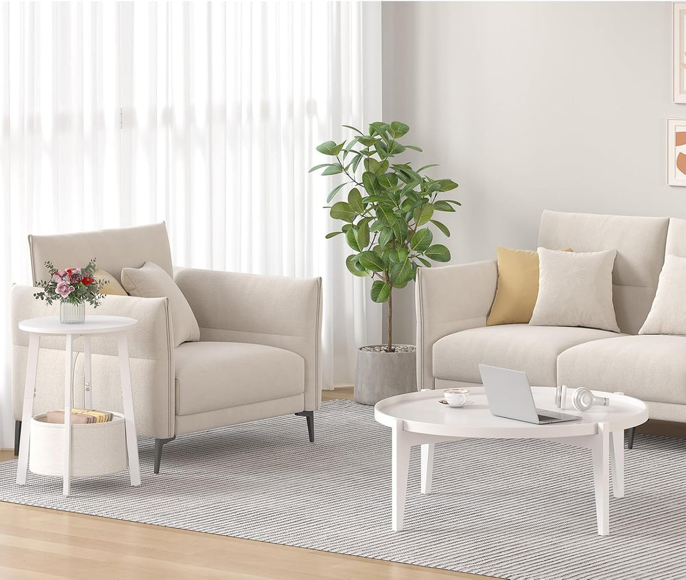 sthmec Small Round Side End Table Set of 2 with Cloth Storage Basket, Round B...
