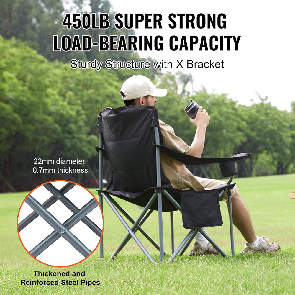 VEVOR Oversized Camping Folding Chair, Portable Heavy Duty Outdoor Quad Lumba...