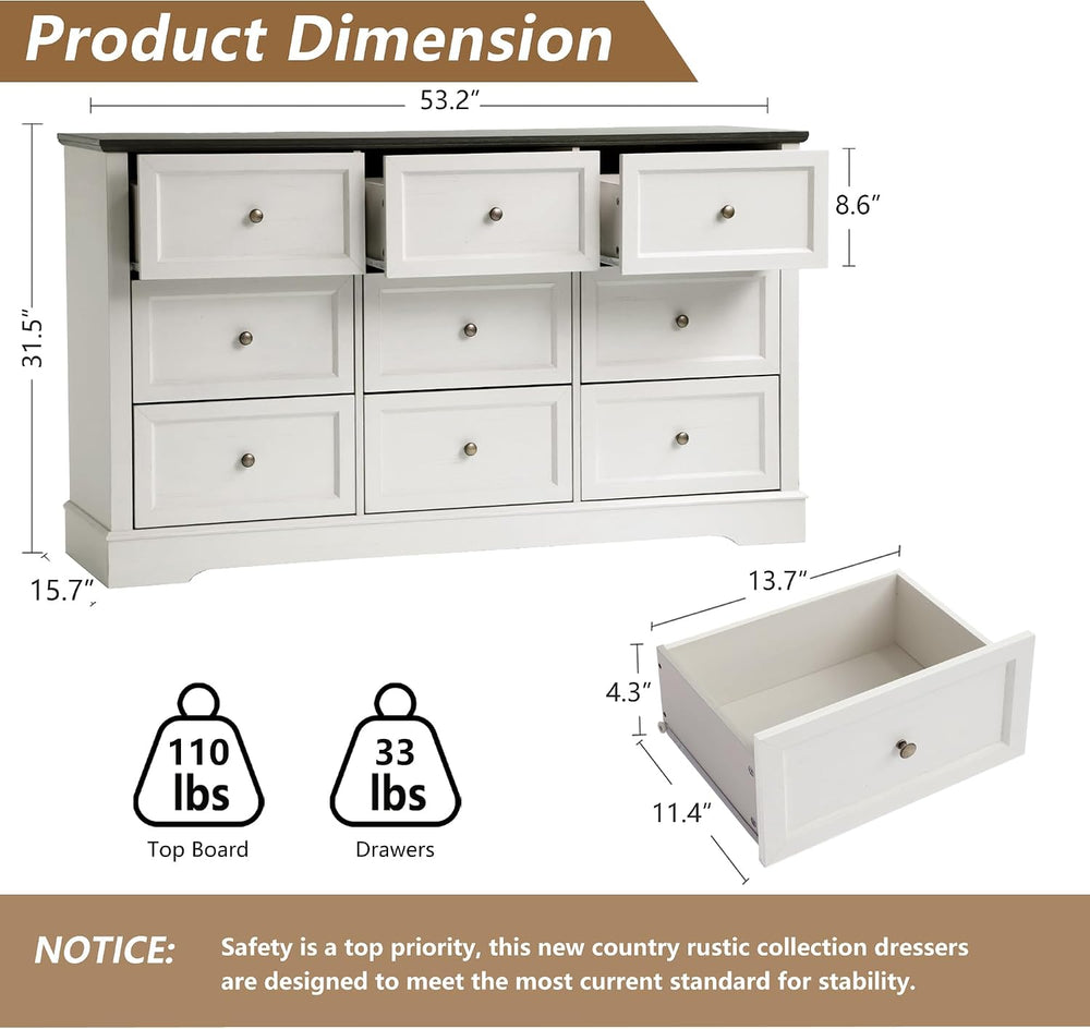 LOUVIXA Farmhouse Bedroom Sets of 4, Including 9 Drawer Dresser, 5 Drawer Dre...