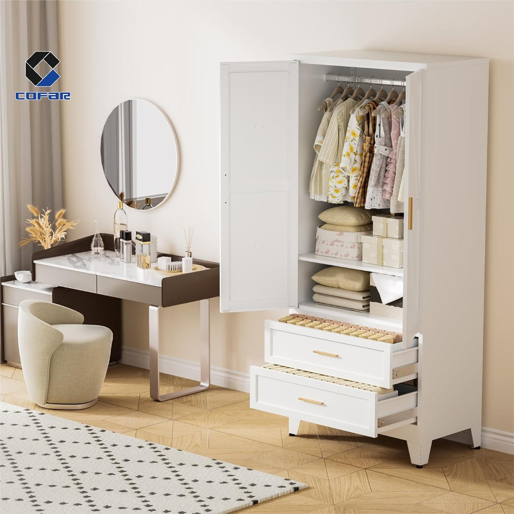 COFaR Armoire Wardrobe Closet with Drawers & Hanging Rod, 71'' Me...