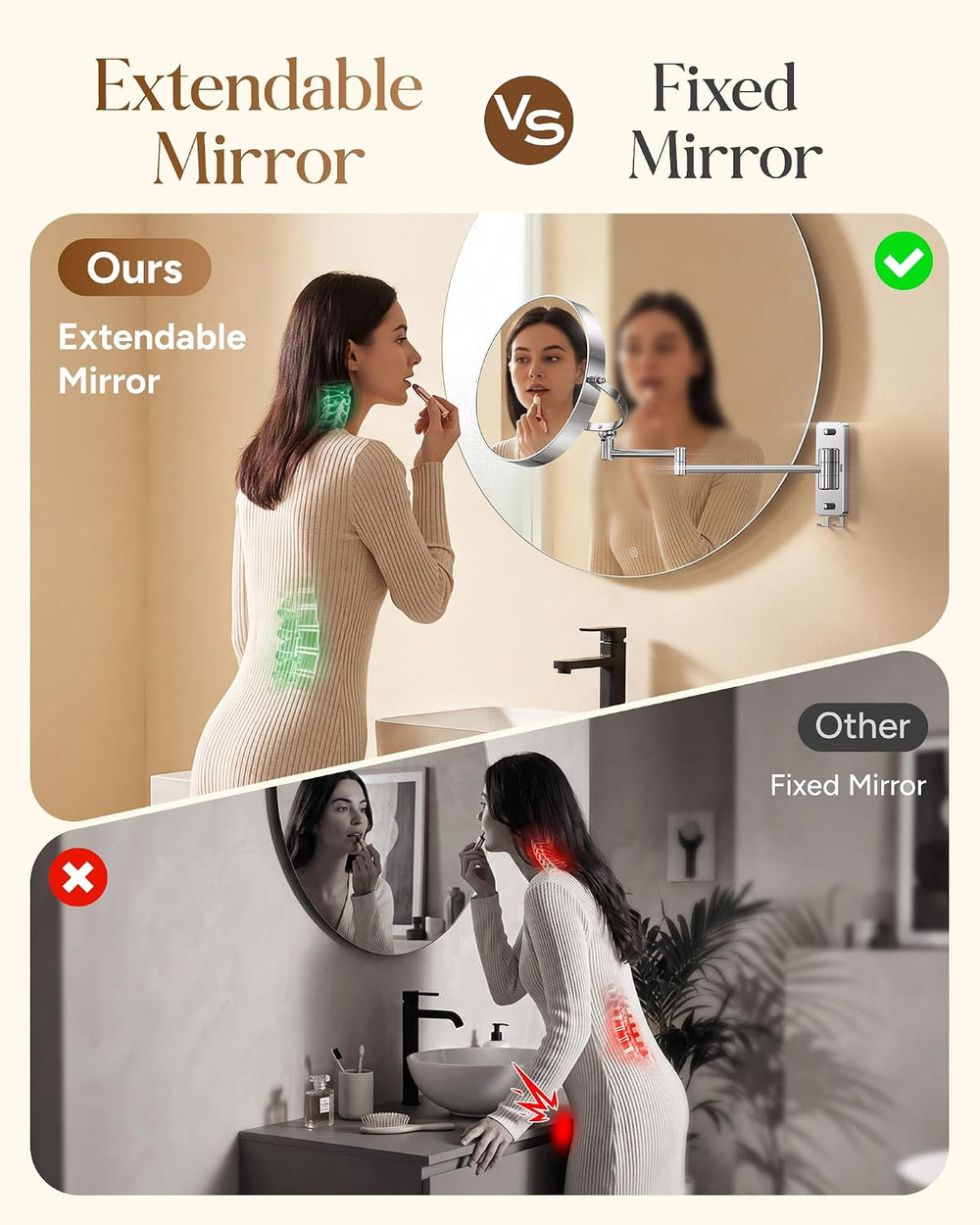 Gospire 9" Height Adjustable wall Mounted Makeup Mirror with Magnification