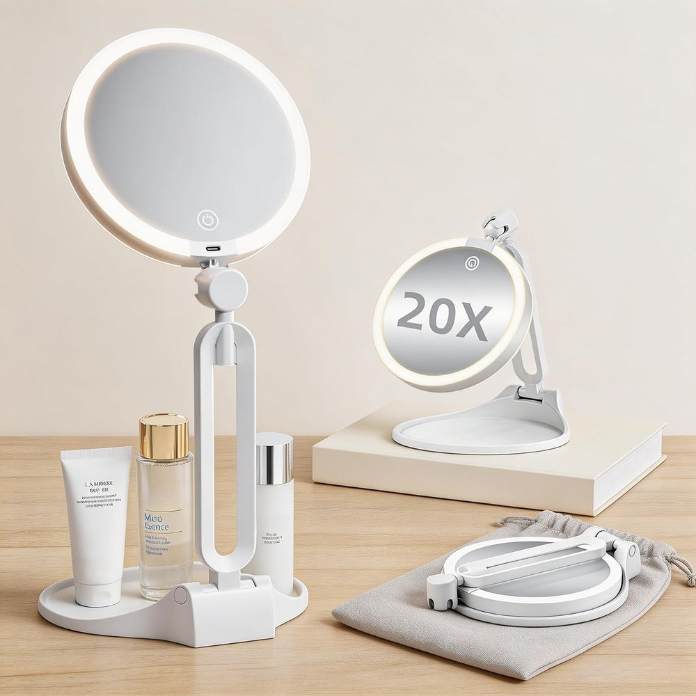 Travel Mirror with Light Makeup 1X/20X Magnifying Lighted Mirrors