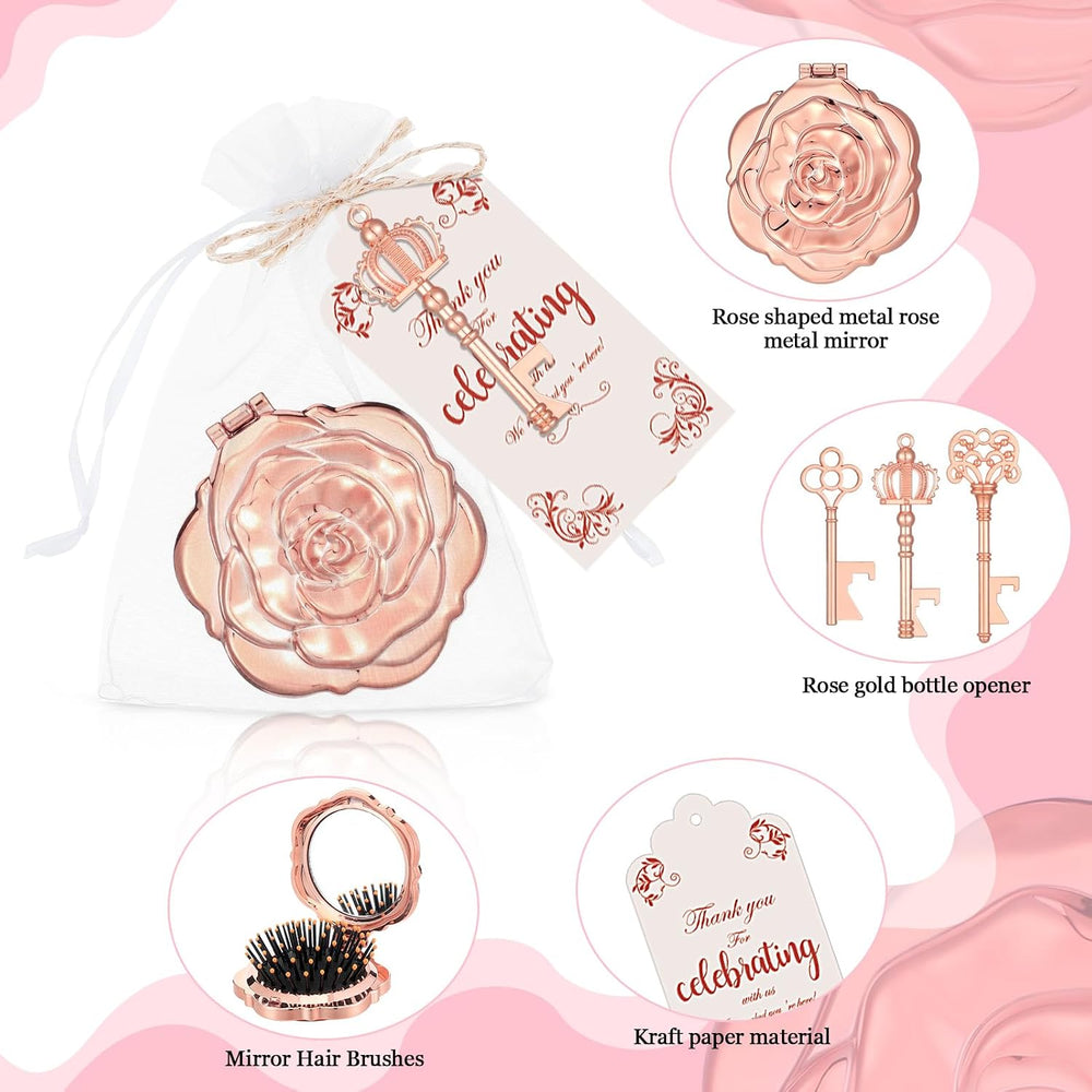 Geetery 24 Pcs Rose Gold Compact Mirrors Quinceanera Party Favors Guests