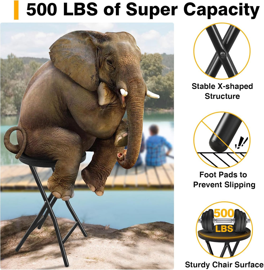 Portable Folding Chair with Handle, Heavy Duty Round Fold Stool Chair