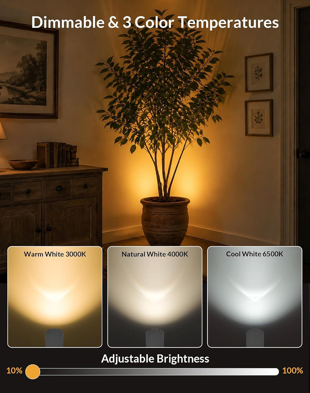 2 Pack Uplights Indoor Floor Can Lights, Remote and Timer, White