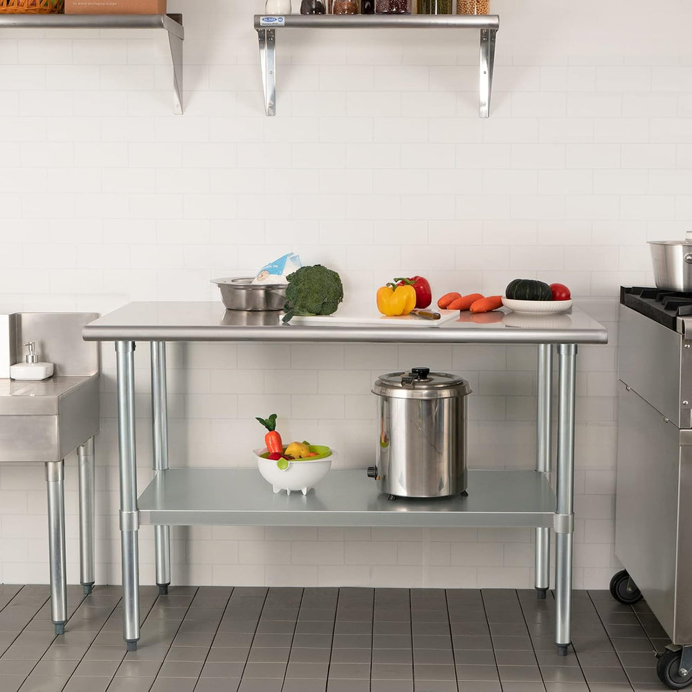 HARDURA Stainless Steel Table with Undershelf and Galvanized Legs NSF Heavy D...