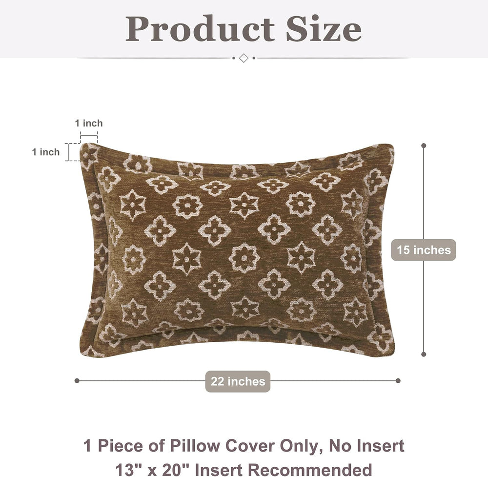 1 Piece Luxury Chenille Lumbar Pillow Cover, 13x20 in,Coffee Brown