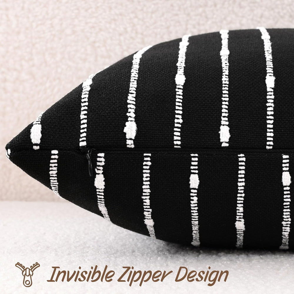 decorUhome Striped Decorative Throw Pillow Covers 22x22 Set of 2, Black
