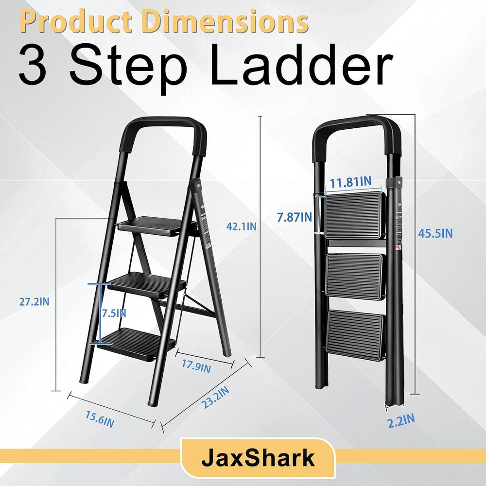 3 Step Ladder Folding Step Stool with Handrail