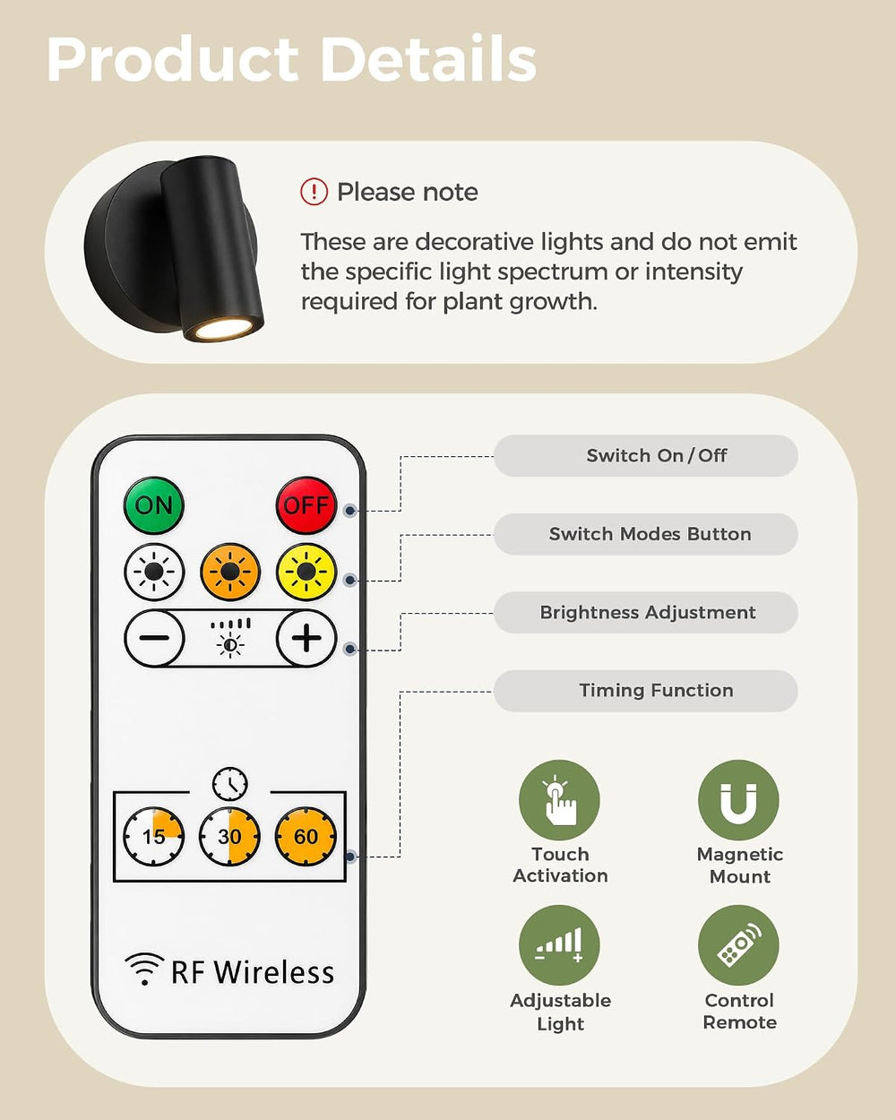 Bamworld Wall Plant Holder with Lights, Black, 3pcs