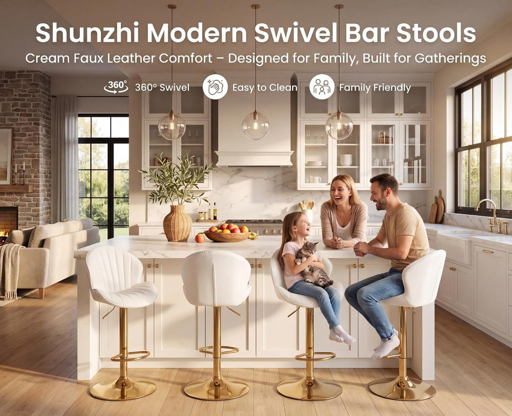 Shunzhi Modern Swivel Bar Stools Set of 4 Leather Adjustable Bar Height Barst...