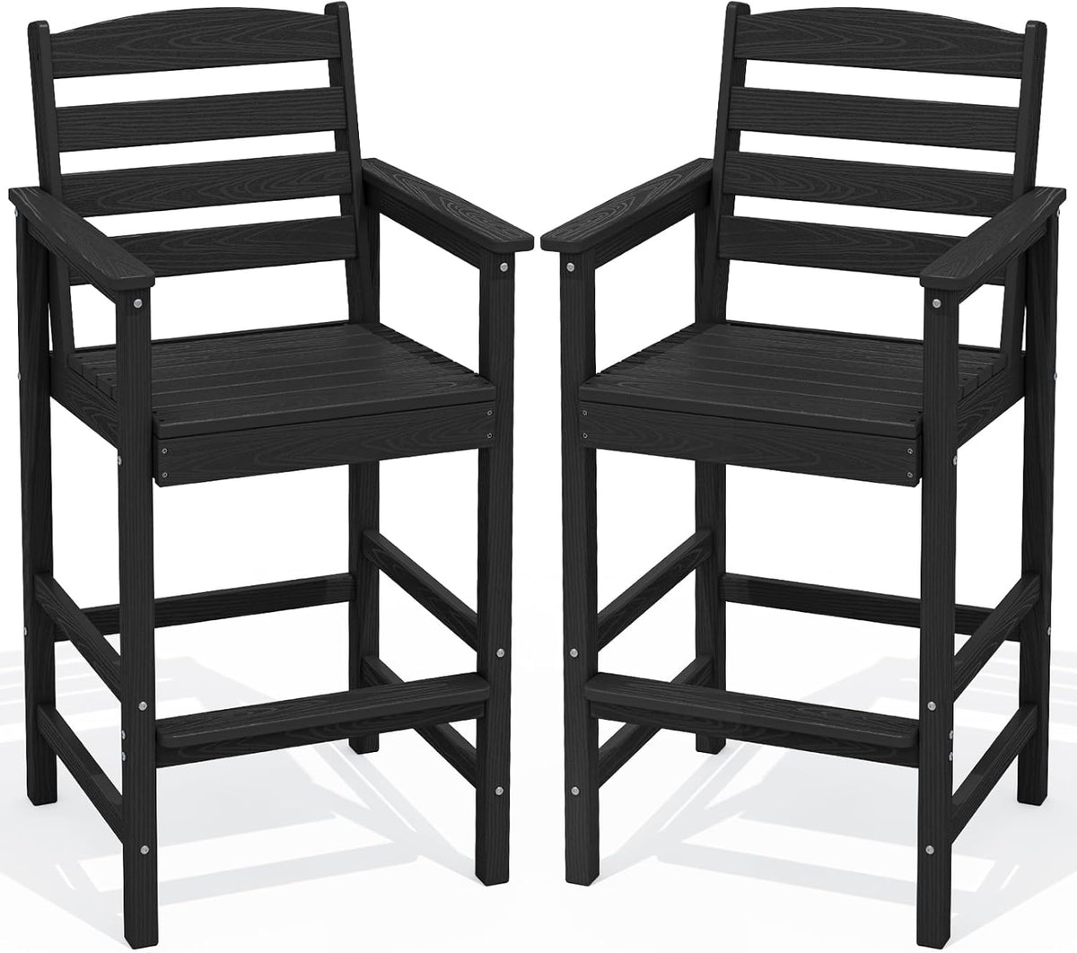 SERWALL 2-Pieces Tall Adirondack Chairs, HDPE Balcony Barstools Set, Black