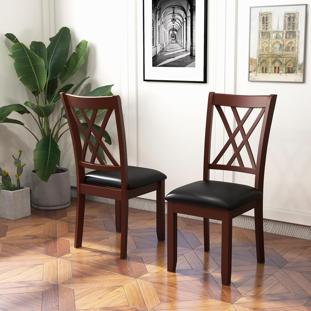 GIANTEX Wood Dining Chairs Set of 4, Faux Leather Upholstered Kitchen Chair