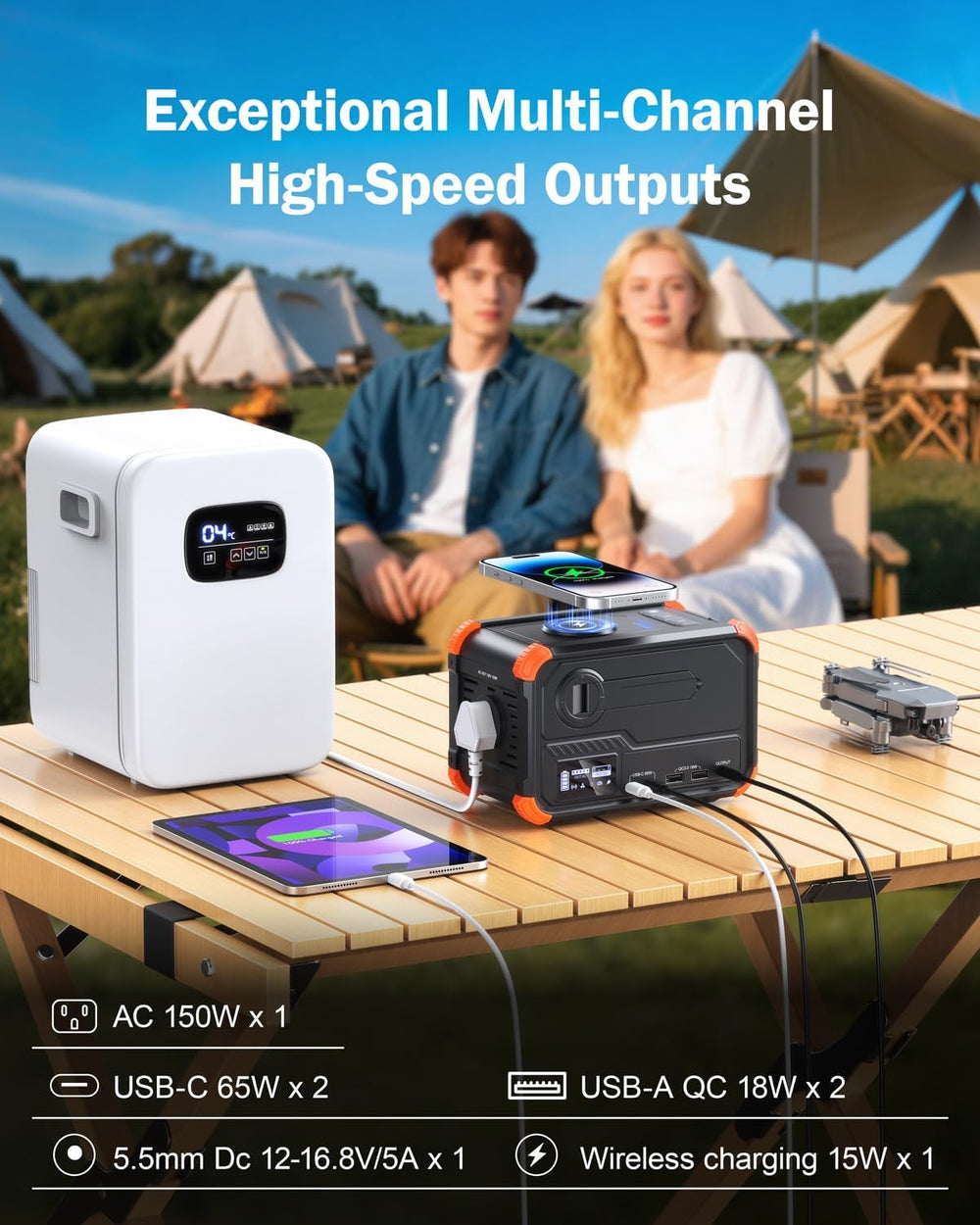 BROWEY 153Wh Portable Power Station, Solar Generator with Hand Crank