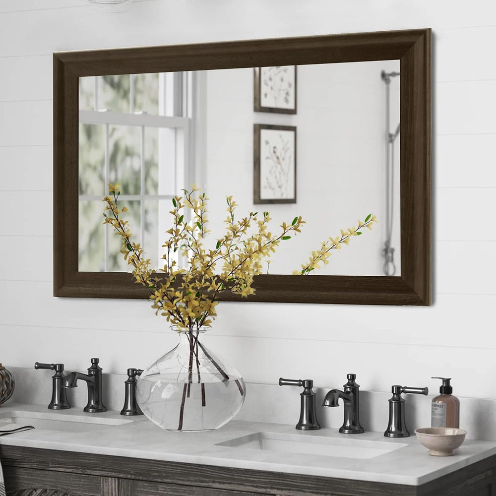Rustic Wood Wall Mirror for Bathroom,Rectangle 24 x 36 Inch, Black Walnut