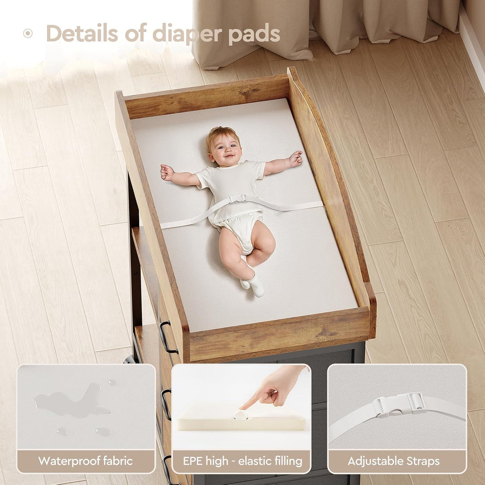 Yetom Changing Table, 3 Drawers&2 Shelves, Changing Table Dresser, Brown