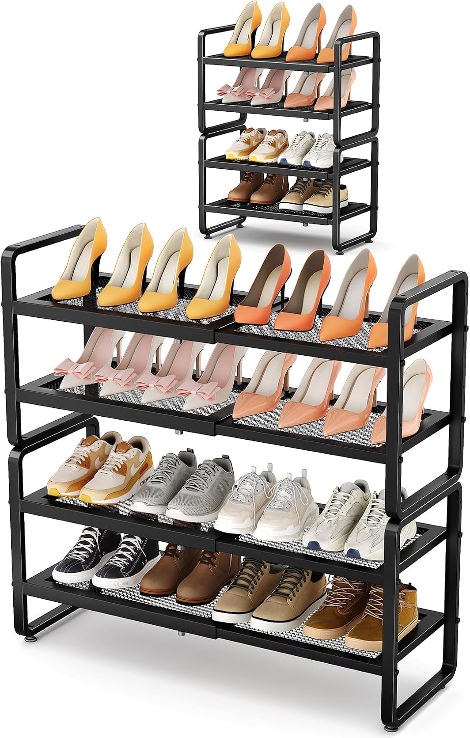 Expandable Metal Shoe Rack for Closet, Entryway & Garage, 4-Tier, Black