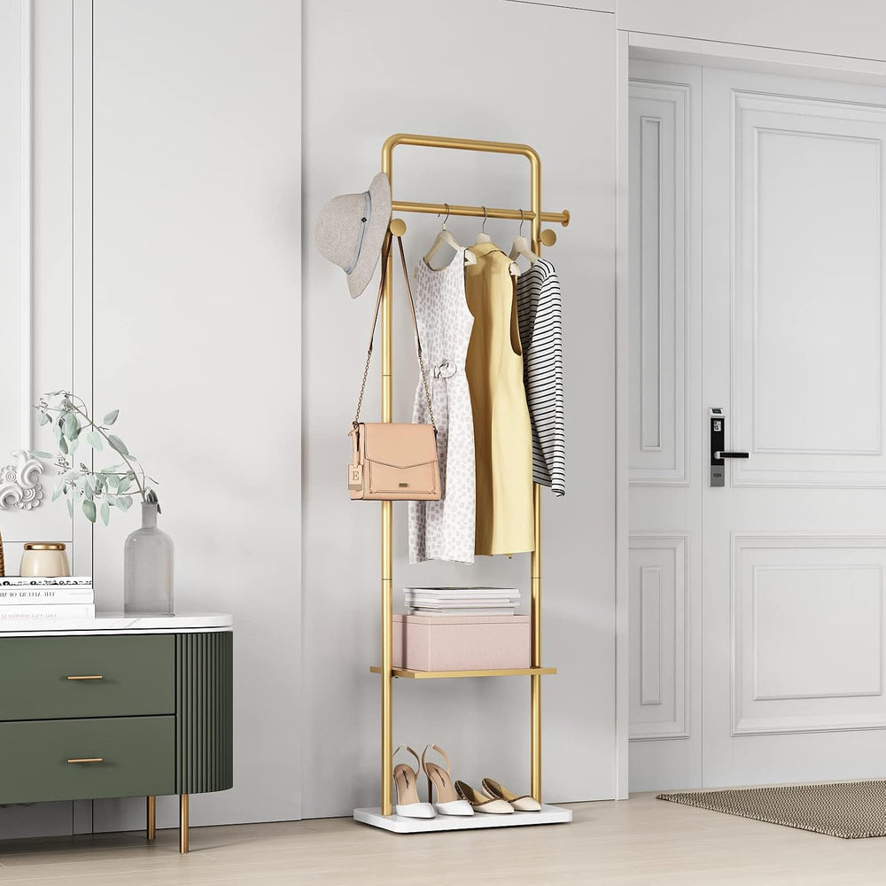 TIEOU Gold Clothes Racks with Shelf, Heavy Duty Gold Clothing Racks for Bouti...