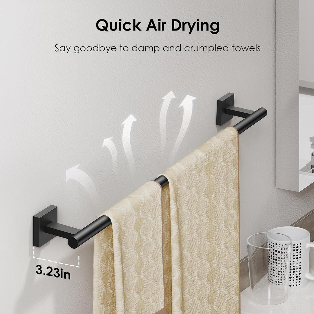 FORIOUS Towel Bar, 24 Inch Towel Racks for Bathroom Square Matte Black