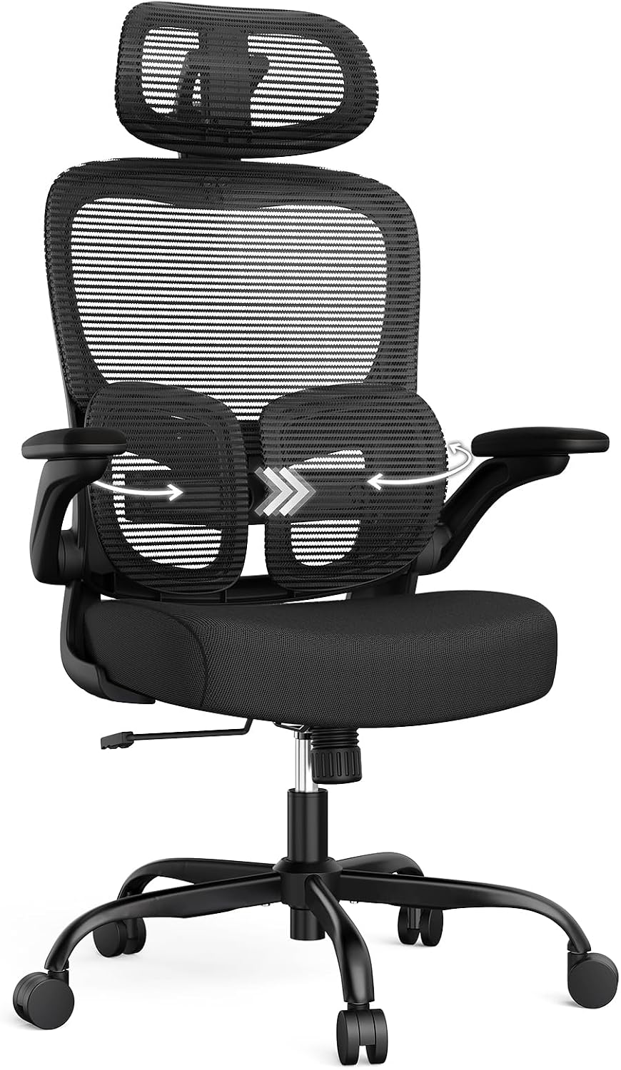 Ergonomic Office Desk Chair, Adjustable Dual Lumbar Support & Thick Seat