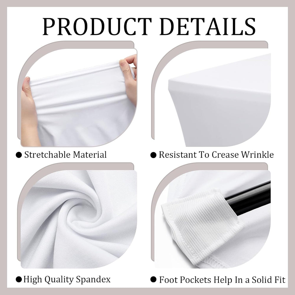 2 Pack Spandex Table Covers, White, 6 ft X 18 Inches