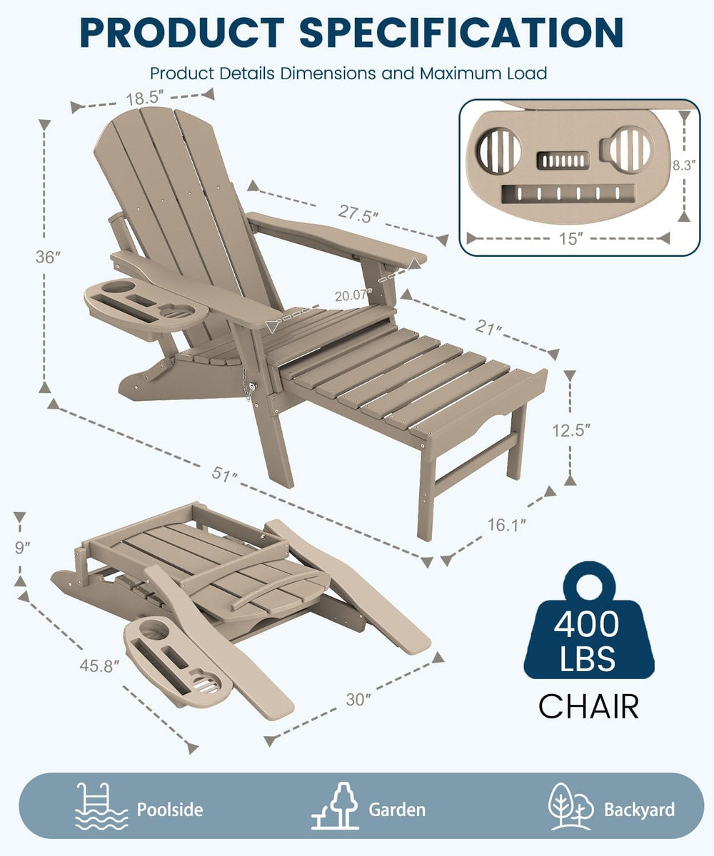 FOOWIN Folding Adjustable Adirondack Chair with Ottoman Set of 2