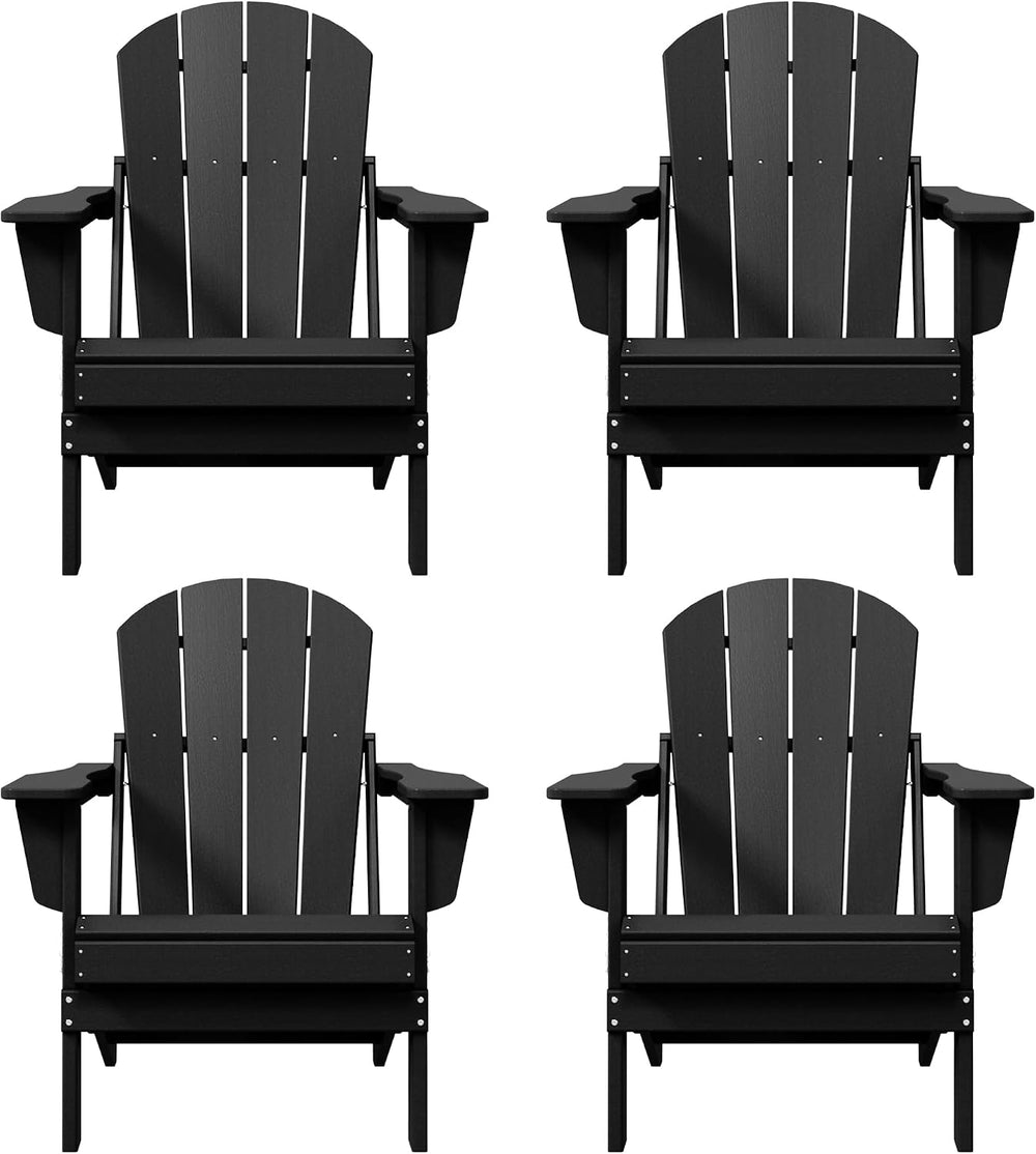 WO Home Furniture Laguna Folding Adirondack Chair Set of 4, Black