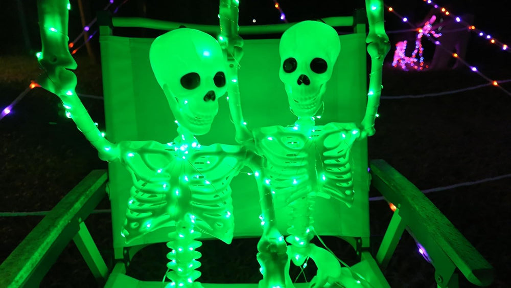 2Pack36 Halloween Light up Skeleton Deco(350 Green Lights,6H auto‑Off)