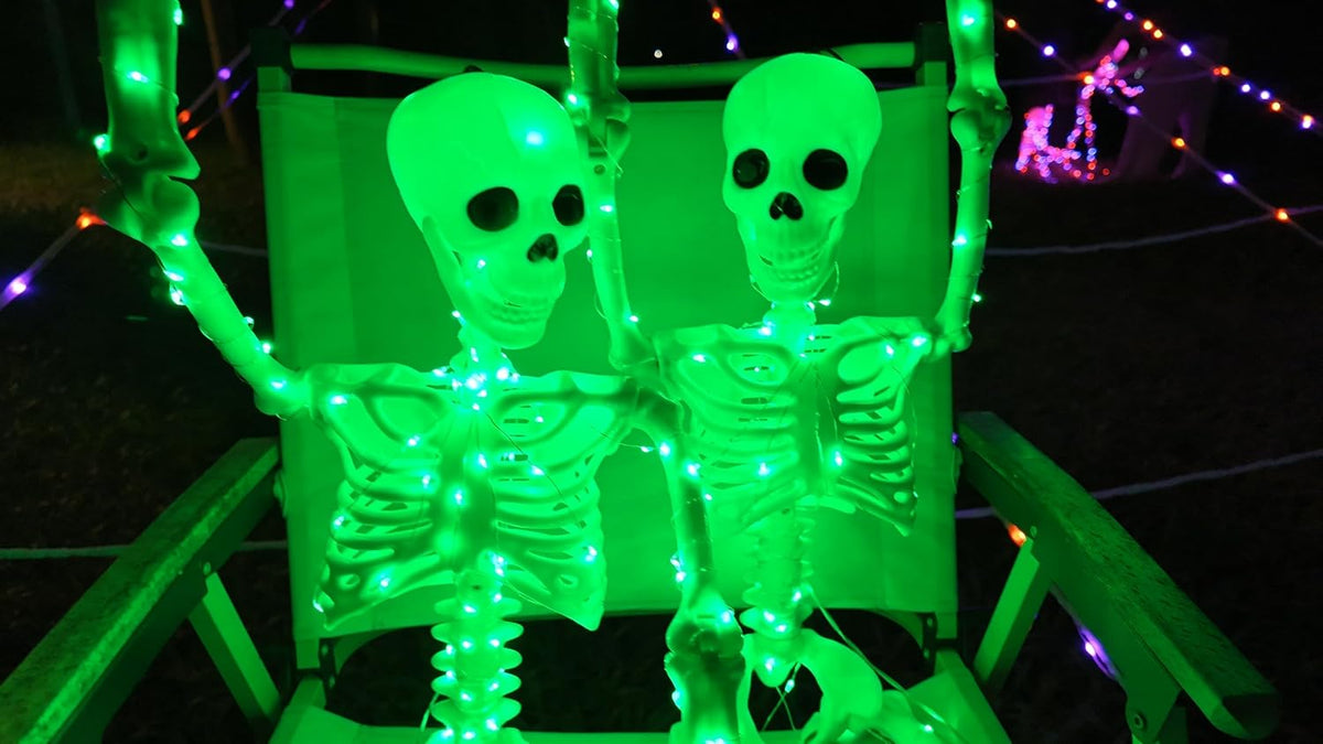 2Pack36 Halloween Light up Skeleton Deco(350 Green Lights,6H auto‑Off)