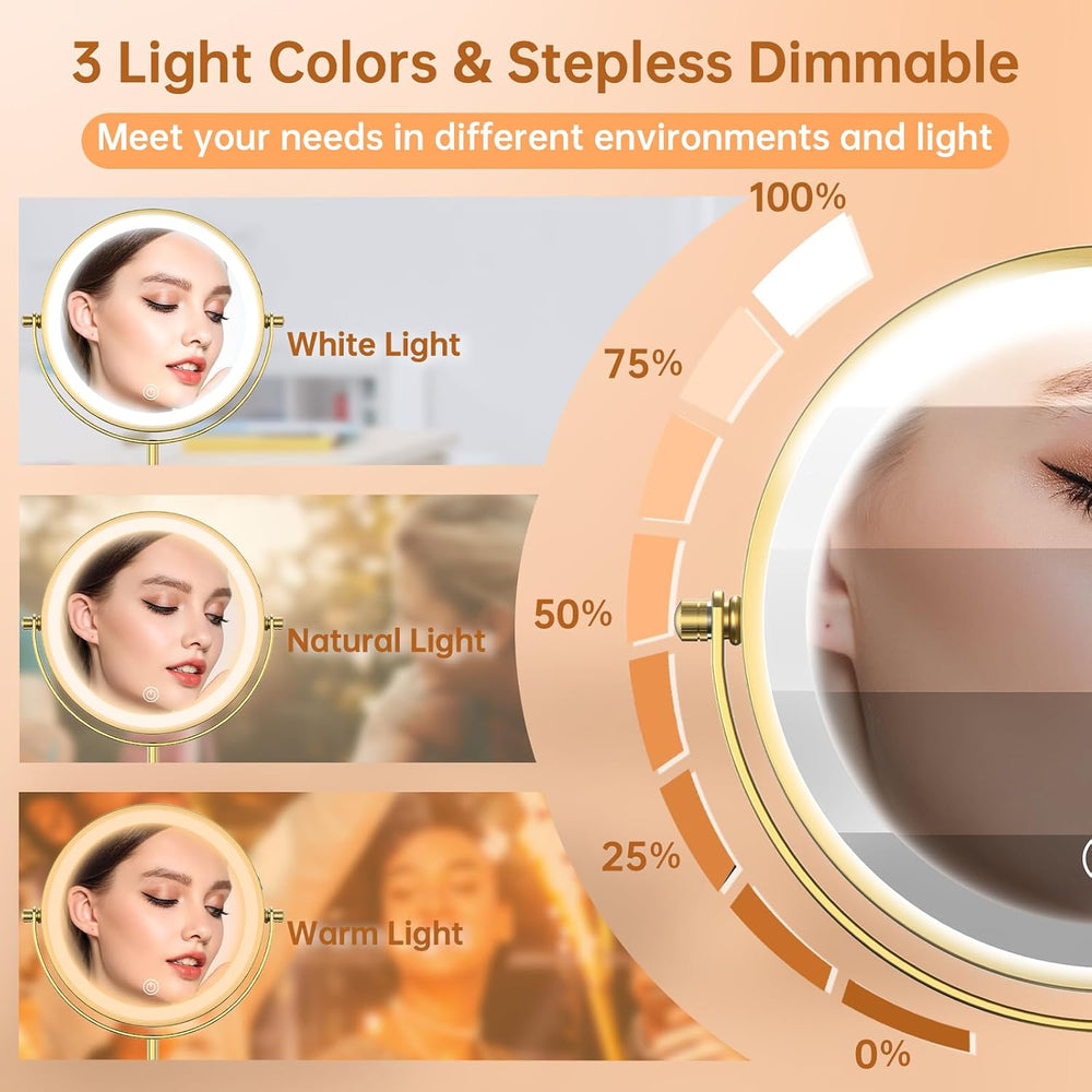Gospire 7" Lighted Makeup Mirror, 1X/10X Magnification, Height Adjustable
