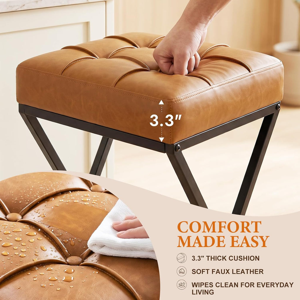 Bar Stools Set of 4, 26 Inch Counter Height Stool Faux Leather Brown